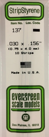 Eve-137 Evergreen Polystyrene (Strip) Opaque White 0.75Mm X 4.00Mm 350Mm (10-Pack) Scratchbuild