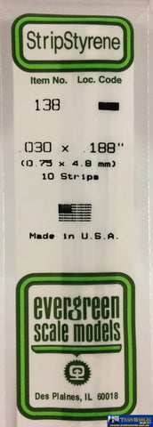 Eve-138 Evergreen Polystyrene (Strip) Opaque White 0.75Mm X 4.80Mm 350Mm (10-Pack) Scratchbuild
