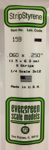 Eve-159 Evergreen Polystyrene (Strip) Opaque White 1.50Mm X 6.30Mm 350Mm (1/4-Scale 3 12) 8-Pack