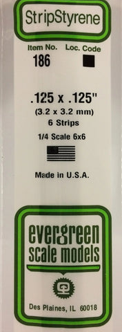Eve-186 Evergreen Polystyrene (Strip) Opaque White 3.20Mm X 350Mm (1/4-Scale 6 6) 6-Pack