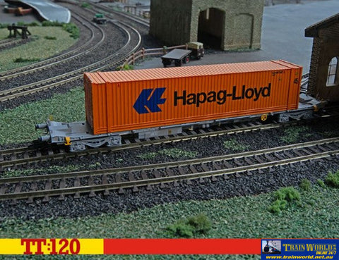 HMR-TT6026 Hornby TOUAX Sffgmss IFA Wagon with 45’ Container ’Hapag Lloyd’ - Era 11 TT Scale Rolling Stock