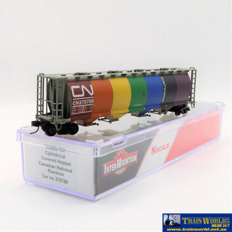 NSC-0129 Used Goods Intermountain Cylindrical Covered Hopper CN Rainbow (one side) #370706 N Scale Rolling Stock