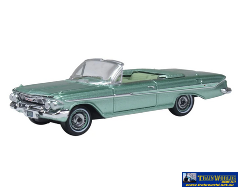 OXF-87CI61007 Oxford Diecast 1961 Chevrolet Impala Convertible Arbor Green HO-Scale Vehicle