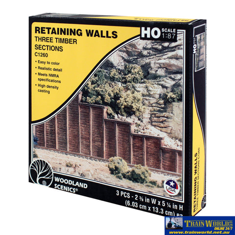 Woo-C1260 Woodland Scenics Retaining-Wall: Timber 65 X 130Mm (16.7M-Scale Length) Ho-Scale Scenery