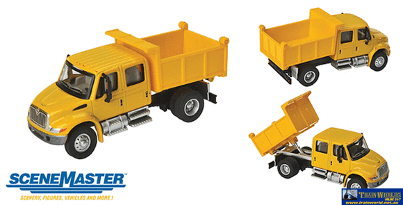 949-11632 Walthers Scenemaster International(R) 4300 Crew Cab Dump Truck Yellow - Assembled Ho Scale