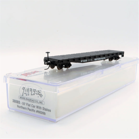 NSC-0199 Used Goods Atlas 50' Flat Car with Stakes Northern Pacific #60269 N Scale