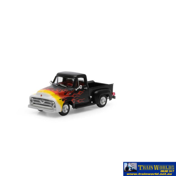 Ath-26464 Athearn Rtr 1955 Ford F-100 Pickup Black With Flames Ho Scale Vehicle