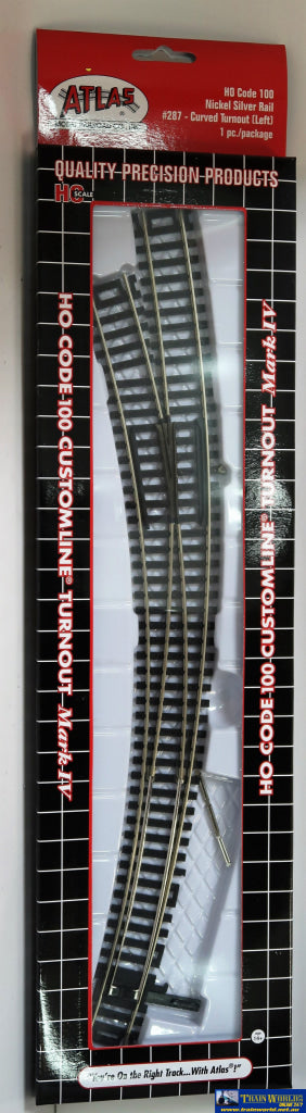 Atl-0287 Atlas Custom-Line Ho Code-100 Mark-Iv Left-Hand Curved-Turnout (Dual-Frog) 762Mm Length