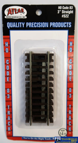 Atl-0522 Atlas Snap-Track Ho Code-83 Straight 3 (76.2Mm) Length (4-Pack) Track/accessories