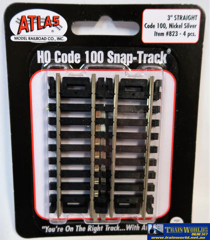 Atl-0823 Atlas Snap-Track Ho Code-100 Straight 3 (76.2Mm) Length (4-Pack) Track/accessories