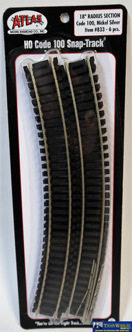 Atl-0833 Atlas Snap-Track Ho Code-100 Curve 18 (457.2Mm) Radius (6-Pack) Track/accessories