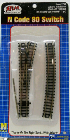 Atl-2751 Atlas Customline N Code-80 Standard Manual Right-Hand Turnout (Insulfrog) 124Mm Length