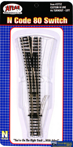 Atl-2752 Atlas Customline N Code-80 #6 Manual Left-Hand Turnout (Insulfrog) 124Mm Length