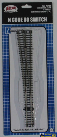 Atl-2755 Atlas Customline N Code-80 #8 Manual Left-Hand Turnout (Insulfrog) 155Mm Length