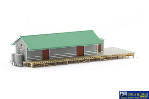 AUS-ASA02 Auscision Models NSWGR G3 Goods Shed Green Roof Grey Walls & Red Doors - Ready-to-Place HO Scale Structures