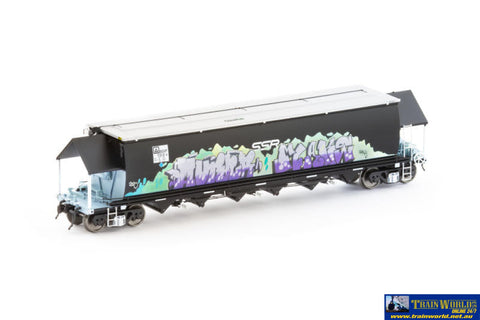 AUS-NGH88 Auscision BGVF-Type Grain Hopper Black with SSR Logos Grain Lids and Graffiti #BGVF-1312-V HO-Scale Rolling