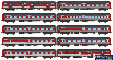 AUS-SPS01 Auscision ’The Overland’ V&SAR Regal Red *1971-1978* (10-Car Set) HO-Scale Rolling Stock