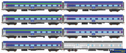 AUS-SPS10 Auscision ’The Overland’ GSR Blue/Purple/Green with Emu Logo *2007-2017* (8-Car Set) HO-Scale Rolling Stock