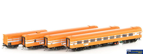 Aus-Vps7 Auscision N-Type Passenger Carriage Set N12 Vr Tangerine/silver (4-Pack) Ho Scale Rolling