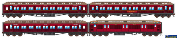 Aus-Vps35 Auscision E-Type Passenger Carriage Steamrail Red With Yellow Stripe - 4 Car Set Ho Scale