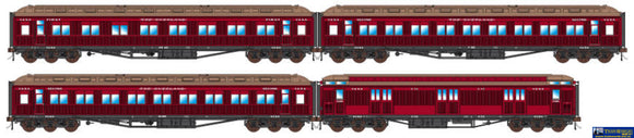 Aus-Vps37 Auscision E-Type Passenger Carriage The Overland Red With Etched Nameplate - 4 Car Set Ho