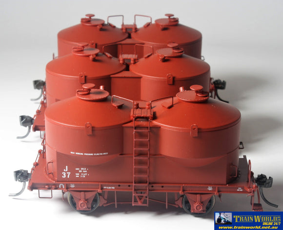 Aut-Jhopa Austrains J (4-Wheel) Cement-Hoppers (Pack A) Vr Wagon-Red #j37 J54 & J65 (3-Pack) Ho