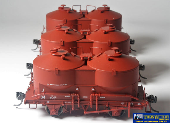 Aut-Jhopd Austrains J (4-Wheel) Cement-Hoppers (Pack D) Vr Wagon-Red #j34 J49 & J51 (3-Pack) Ho