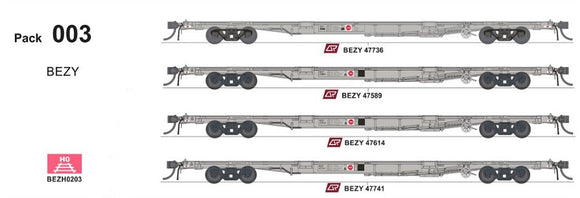 SDS-BZEY203 SDS Models Container Wagons QRN (4) HO scale