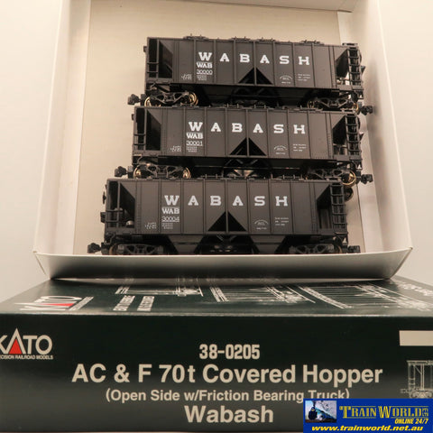 COMM-E072 Used Goods KATO AC & F 70t Covered Hopper WABASH (3 car) HO Scale Rolling Stock