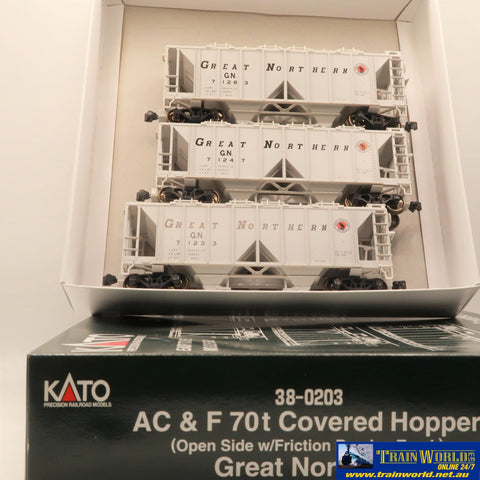 COMM-E073 Used Goods KATO AC & F 70t Covered Hopper Great Northern (3 car) HO Scale Rolling Stock