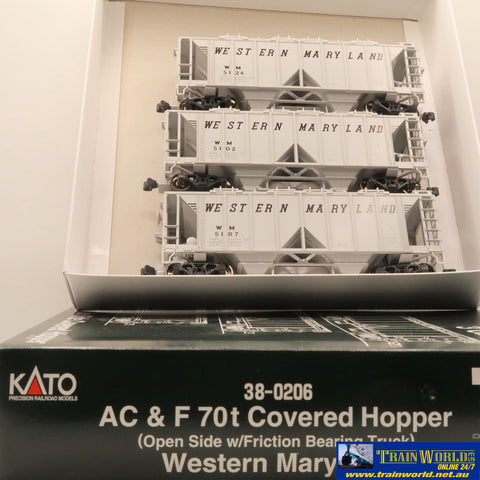 COMM-E075 Used Goods KATO AC & F 70t Covered Hopper Western Maryland (3 car) HO Scale Rolling Stock