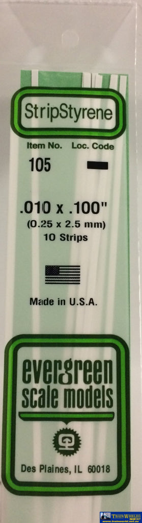 Eve-105 Evergreen Polystyrene (Strip) Opaque White 0.25Mm X 2.50Mm 350Mm (10-Pack) Scratchbuild