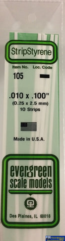 Eve-105 Evergreen Polystyrene (Strip) Opaque White 0.25Mm X 2.50Mm 350Mm (10-Pack) Scratchbuild