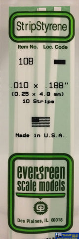 Eve-108 Evergreen Polystyrene (Strip) Opaque White 0.25Mm X 4.80Mm 350Mm (10-Pack) Scratchbuild