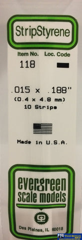 Eve-118 Evergreen Polystyrene (Strip) Opaque White 0.40Mm X 4.80Mm 350Mm (10-Pack) Scratchbuild