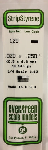 Eve-129 Evergreen Polystyrene (Strip) Opaque White 0.50Mm X 6.30Mm 350Mm (1/4-Scale 1 12) 10-Pack