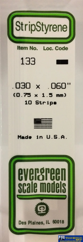 Eve-133 Evergreen Polystyrene (Strip) Opaque White 0.75Mm X 1.50Mm 350Mm (10-Pack) Scratchbuild