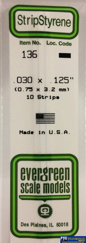 Eve-136 Evergreen Polystyrene (Strip) Opaque White 0.75Mm X 3.20Mm 350Mm (10-Pack) Scratchbuild