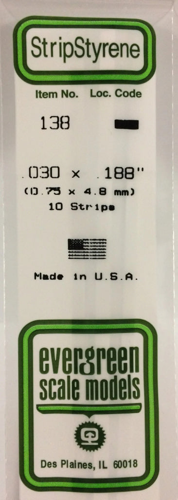 Eve-138 Evergreen Polystyrene (Strip) Opaque White 0.75Mm X 4.80Mm 350Mm (10-Pack) Scratchbuild