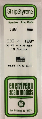 Eve-138 Evergreen Polystyrene (Strip) Opaque White 0.75Mm X 4.80Mm 350Mm (10-Pack) Scratchbuild