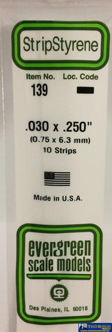 Eve-139 Evergreen Polystyrene (Strip) Opaque White 0.75Mm X 6.30Mm 350Mm (10-Pack) Scratchbuild