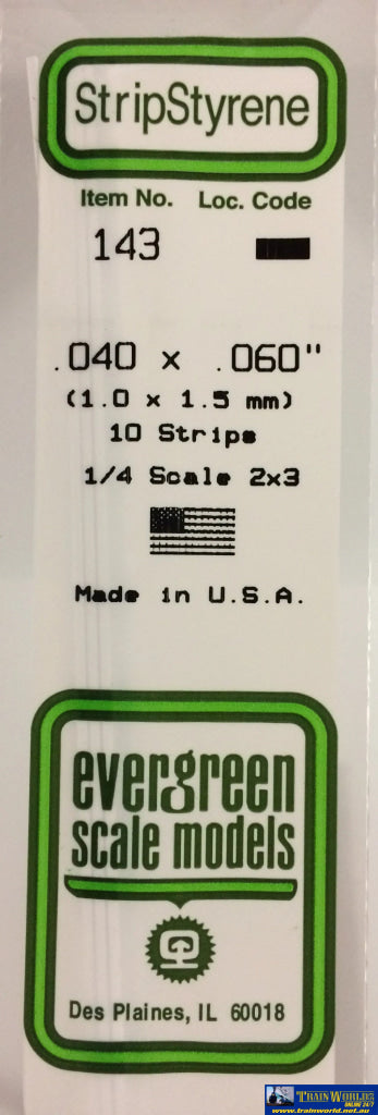 Eve-143 Evergreen Polystyrene (Strip) Opaque White 1.00Mm X 1.50Mm 350Mm (1/4-Scale 2 3) 10-Pack