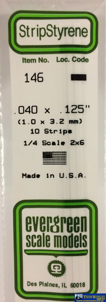 Eve-146 Evergreen Polystyrene (Strip) Opaque White 1.00Mm X 3.20Mm 350Mm (1/4-Scale 2 6) 10-Pack