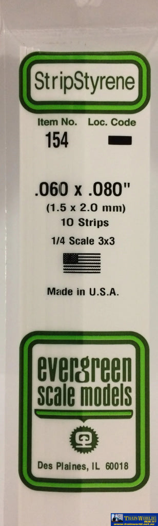 Eve-154 Evergreen Polystyrene (Strip) Opaque White 1.50Mm X 2.00Mm 350Mm (1/4-Scale 3 4) 10-Pack