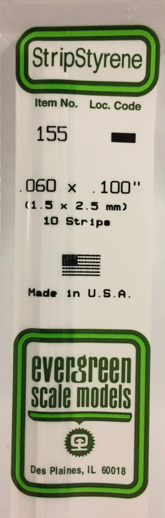 Eve-155 Evergreen Polystyrene (Strip) Opaque White 1.50Mm X 2.50Mm 350Mm (10-Pack) Scratchbuild