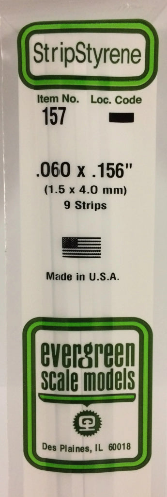 Eve-157 Evergreen Polystyrene (Strip) Opaque White 1.50Mm X 4.00Mm 350Mm (9-Pack) Scratchbuild