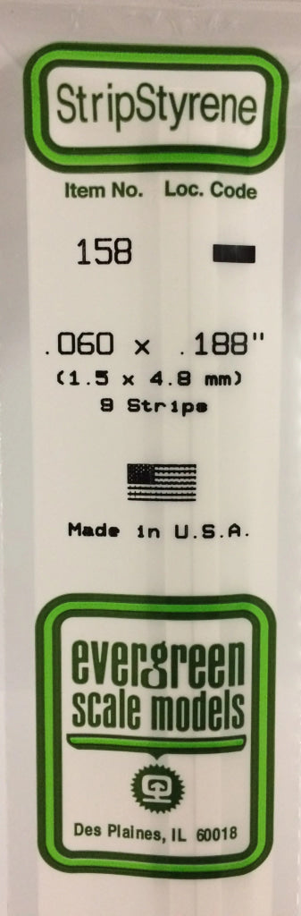 Eve-158 Evergreen Polystyrene (Strip) Opaque White 1.50Mm X 4.80Mm 350Mm (9-Pack) Scratchbuild