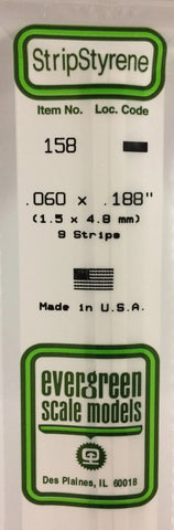 Eve-158 Evergreen Polystyrene (Strip) Opaque White 1.50Mm X 4.80Mm 350Mm (9-Pack) Scratchbuild