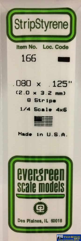Eve-166 Evergreen Polystyrene (Strip) Opaque White 2.00Mm X 3.20Mm 350Mm (1/4-Scale 4 6) 10-Pack