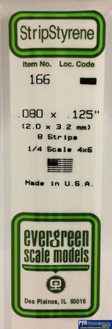 Eve-166 Evergreen Polystyrene (Strip) Opaque White 2.00Mm X 3.20Mm 350Mm (1/4-Scale 4 6) 10-Pack
